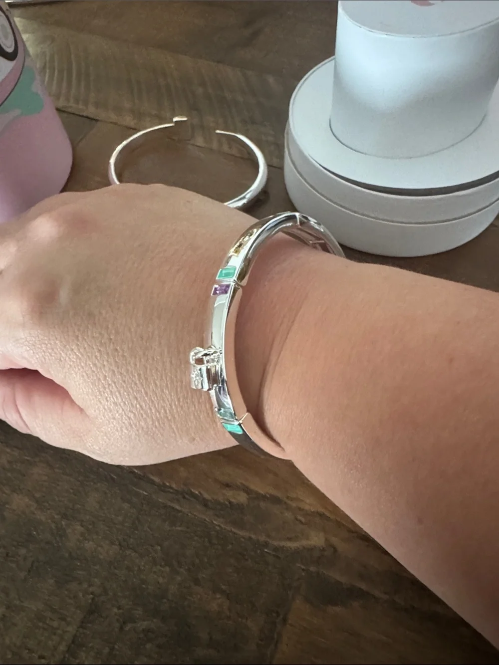 Silver Multi-Chain Bracelet with Mint Green and Light Purple Stones- Mint Mojito